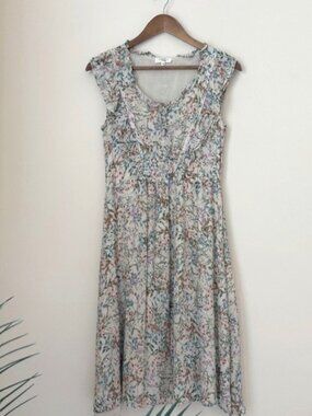 Caroll s'engage Floral Sleeveless Gauzy Midi Dress Sz 38 Small Parisian Chic